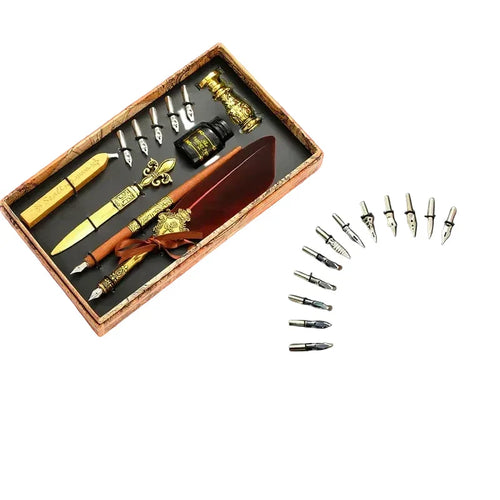 Feder Schreibset mit Tinte – Kalligrafie Dip Pen Set mit 5 Ersatzfedern und Geschenkbox