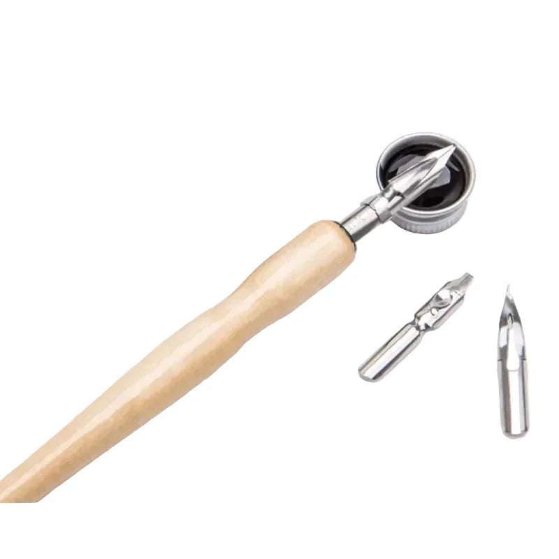 Manga Dip Pen Set mit 3 Federn – Zeichen- und Kalligrafie Set mit Holzhalter und Tinte